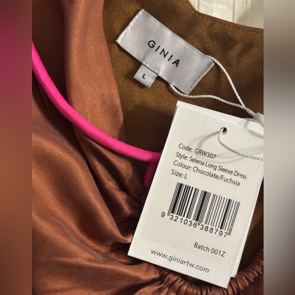 Ginia | Nwt Sz Large | Selena Long Bishop Sleeve Mini Dress. Silk/Linen. — image 4 of 8